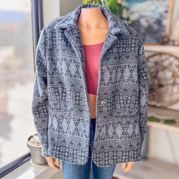 Vintage Woolrich Aztec Southwestern Two Toned Blue Button Up Coat, Women's XL - Picture 2 of 12